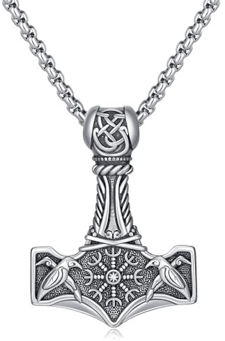 Thor's Hammer Halskette für Männer 925 Sterling Silber Thor's Hammer Anhänger Wikinger Amulett Nordische Mythologie Wikinger Kette Schmuck Geschenk für Männer Frauen Teen Jungen