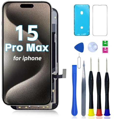 FNKJYND FHD LCD para iPhone 15 Pro Max pantalla de repuesto A2849 para iPhone 15 Pro Max Display A3105 A3106 A3108 digitalizador de pantalla táctil 3D kit de piezas de reparación con herramientas
