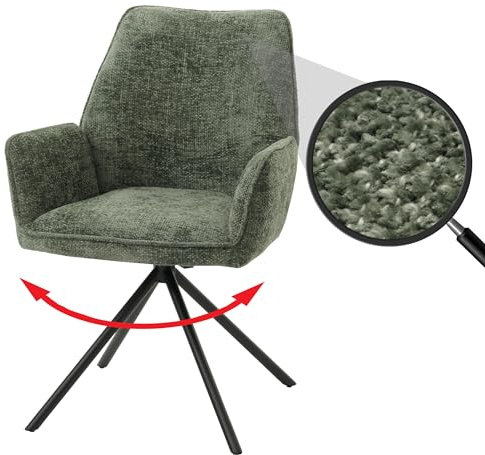 Mendler Esszimmerstuhl HWC-G67, Küchenstuhl Stuhl mit Armlehne, drehbar Auto-Position, Chenille Öko-Tex MVG - grün