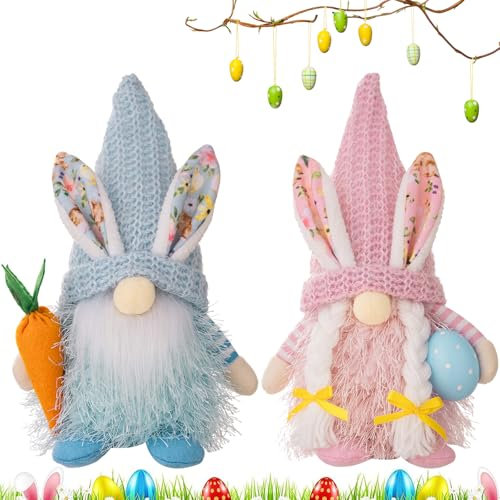 Gnomes de Pâques, 2 Pièces Décoration de Lutin de Pâques, Peluche GNOME de Printemps, Pâques Décor Elfes Nains, Ornement de GNOME de Pâques, pour la Maison, la Ferme, la Famille, Cadeau de Fête (M4)