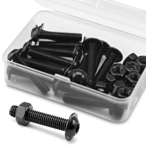 (16 Sätze) M6 x 20mm Innensechskantschrauben mit Flansch und Muttern Set,304 Edelstahl Schwarzes Oxid, Linsenkopf Schrauben, Flansch Schrauben