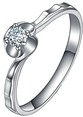 Tolldek Echt Goldschmuck Damen Solitärring Platin PT950, 0.12ct Labor Erstellt Diamant Trauringe Frauen Blumen Welle Design PT950 Platinum, Echtes Gold Kollektion, Gr.56 (17.8)