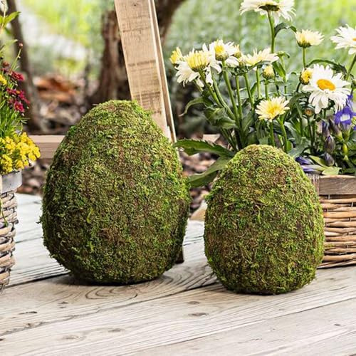Dekoleidenschaft 2 Dekoeier Moos Naturmoos auf Kunststoff, große Ostereier, 19 + 24 cm hoch, Osterdeko Set, Dekofigur