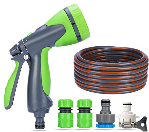 CONGRUI Ugelli per tubo da giardino, pistola a spruzzo per tubo da giardino, 8 funzioni, per docce da giardino (5 m)