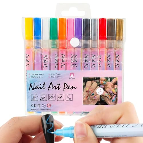 Juego de esmalte de uñas en gel, bolígrafos de pintura acrílica para uñas | Conjunto de lápiz de graffiti de uñas acrílico impermeable de 12 colores - Marcadores de dibujo superiores de 0.5 mm Graffit