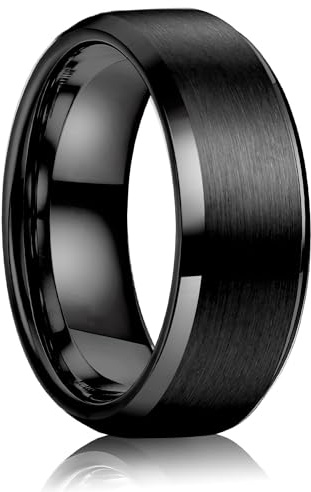 WATEFOER Anillos de Acero Inoxidable para Hombres 8MM Anillo Clásico de Boda Acabado Mate Anillos de Compromiso Biselado Borde Pulido Anillos de Promesa para Hombre Mujer Unisex (Negro, 9)