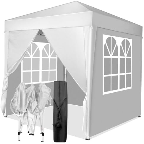 TactFire Pavillon 2x2 m,Faltpavillon 420D Oxford,4 Seitenteilen,Weiß | Wasserdicht Stabil Winterfest UV Schutz 50+,Gartenpavillon Höhenverstellbar,Partyzelt,Gartenzelt,Für Garten Camping,Outdoor