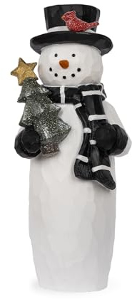 Blossom Bucket Christmas Snowman, 9 inches Tall, in Top Hat with Christmas Tree