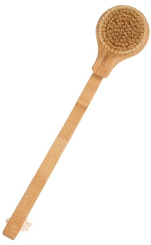 LOLIPPYY Badebürste für Rücken mit Langem Holzgriff und Schweineborsten Beige zum Peeling und Sanften Reinigen der Haut Hängendes Design für Einfaches Trocknen für Dusche und Baden