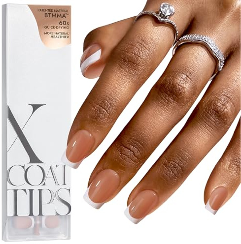 BTArtbox XCOATTIPS White French Tip Press On Nails, Short Square, Brown | Lamp-Curable 4-Week Wear, Salon Quality Value at Home, Natural Nail Look, Easy-to-Apply for Beginners, 160ct Nail Tips Only