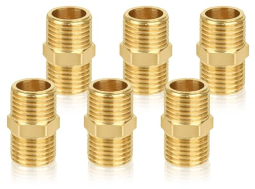 6 conectores de manguera de gas, latón adaptador de manguera de gas, acoplamiento rápido 1/4, rosca doble, conector hexagonal para tuberías de gas