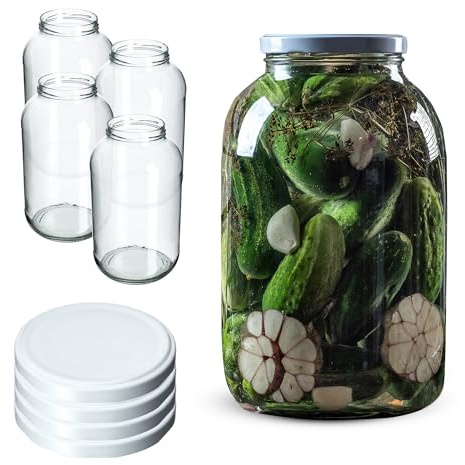 KADAX 4er Set Einmachgläser 4L mit TO100 Schraubdeckel Weiß – Konservengläser für Gurken, Kombucha & Kimchi | Fermentieren, Einlegen & Einkochen