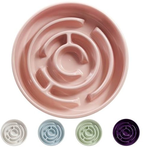 Ceramic Slow Feeder Dog Bowl,1.5 Cups Pet Slow Feeder for Small and Medium Breed,Puzzle Dog Food Dish,Anti-Gulping,Stop Bloat,Preventing Choking(Pink)