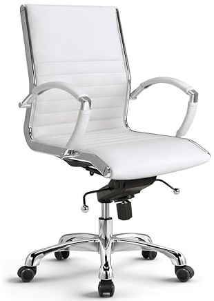 VERSEE Bürostuhl Montreal aus Echtleder, Weiß, Sitzhöhe 52–64 cm | Ergonomischer Schreibtischstuhl mit Wippmechanik und Lendenstütze, für Büro und Homeoffice, bis 150 kg belastbar