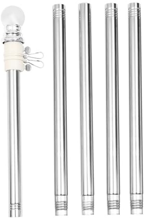 GALPADA Edelstahl Fahnenmast Satz zur Wandmontage mit Ringen Rostfrei und Wetterfest Verstellbare Länge für Haus Garten und Truck Fahnenmast 6m Stabil | Silber, Verstellbare Länge, Drehbare Ringe, für Innen und Außen, Wetterfest, Montagefertig