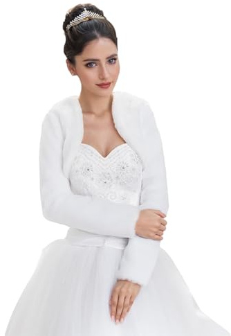 AUTTOGirl Veste de mariée en Fourrure synthétique à Manches Longues Boléro en Fourrure - Veste d'hiver pour Femme, Blanc., M