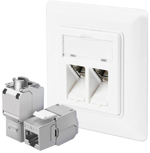 1 x 2-Port Netzwerkdose Unterputz Cat 7+ 2 x CAT 7 Keystone RJ45 Modul, LAN Ethernet Keystone Dose Netzwerkdose RJ45 Buchse Einbaubuchse, 10 Gbit/s STP, Weiß