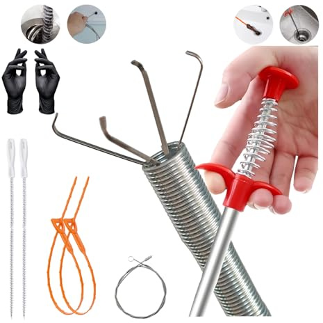 Lot de 7 déboucheurs en spirale pour débouchage de canalisation, avec brosse de drainage, serpent, pince à griffes, convient pour les évacuations, les cuisines, les salles de bain