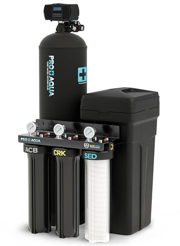 PRO+AQUA PRO-E-S45E Whole House Water Filtration System with 45,000 Grain Water Softener Combo | 3-Stage Filtration | for 4–6 People | Premium Resin | Easy Install Kit