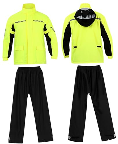 UPKOCH Uomo Antipioggia Giacca con Cappuccio e Pantaloni Tuta da Moto Materiale Riflettente Due Leggero Include Copriscarpe Protezione per Scarpe