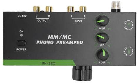 Ausla Préampli Phono MM MC, Boîtier en Acier, égalisation 3 Bandes à Faible Bruit, pour Les Amateurs de Vinyle et Les Audiophiles (Prise UE)