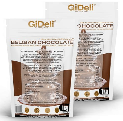 GiDeli Schokodrops Kuvertüre 2 x 1 kg - Schokolade für Schokobrunnen | schmilzt gleichmäßig ab 30 °C, einzelne Beutel zum Portionieren, Ganache für Torten, Pralinen, Trinkschokolade