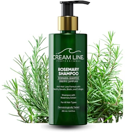 Cream Line Bio Rosmarin Revitalising Shampoo - Naturkosmetik Haarpflege Seife mit Biotin, Keratin, Kollagen & für mehr Volumen & eine gesunde Kopfhaut - Haarshampoo ohne Silikone vegan 250ml