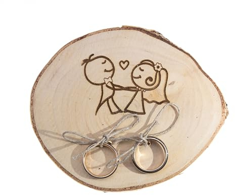 Generico Ringhalter aus Holz für Hochzeit, Ringhalter, Hochzeitsring mit Brautpaar und Cartoon-Brautpaar (Birkenholz)