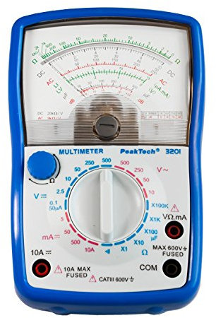 PeakTech, Multímetro analógico P 3385, Aparato de medida con voltímetro, amperímetro, comprobador de continuidad, ohmímetro, Hasta 600V AC DC 10A, Apto para instalación eléctrica de 230V