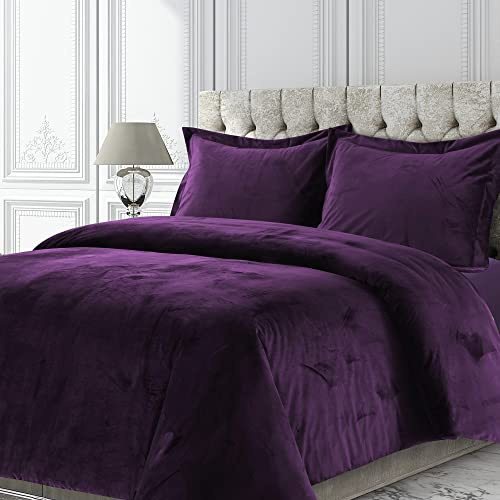 Tribeca Living VENICEDUVETTWPU Venice Velvet Oversized Solid Duvet Set, Twin, Purple