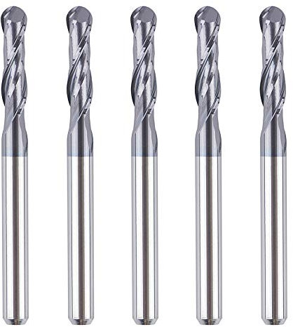 SpeTool 5Pcs Carbide Ball Nose CNC Router Bits 1/8 Cutting Diameter Milling Tool HRC55, 1/8 Shank UpCut Spiral End Mill