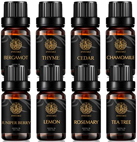 Aromatherapie Thymian ätherisches Öl Set für Diffusor, 100% reine Bergamotte ätherisches Öl Kit für Hause, 8x10ml Therapeutische Grade Kamille ätherische Öle Set- Zeder,Zitrone,Rosmarin,Teebaum Öle...