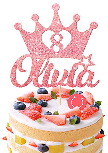EDSG Personalised Birthday Cake Topper | Custom Crown Cake Decoration with Any Name Any Age 1 3 5 8 | Multicolour Glitter Cake Topper | Baby Pink