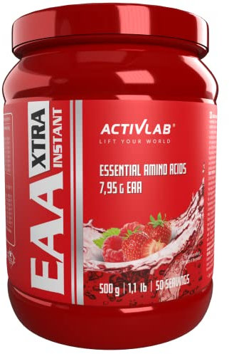 Activlab EAA XTRA Instant 500g Pulver – Alle 8 essentiellen Aminosäuren + B-Vitamine, 50 Portionen, Fitness Drink, Himbeere-Erdbeere, Vegan, mit Messbecher, Muskelaufbau & Regeneration