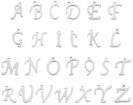 Cheriswelry Alphabet-Charms aus Edelstahl, Buchstabe A ~ Z, Initialen-Namensanhänger mit Schlaufe für Schmuck, Freundschaftsarmbänder, Halsketten, 10~14.5x4~14x1mm