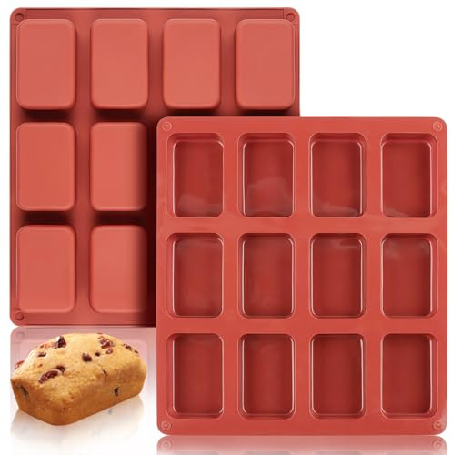 JOERSH Silicone Mini Loaf pan-(2PCS) 12 Cavities Bread Pan, Non-stick Silicone Baking Molds for Bread, Cake, Cornbread, Brownie, Mini Sized Cheesecake