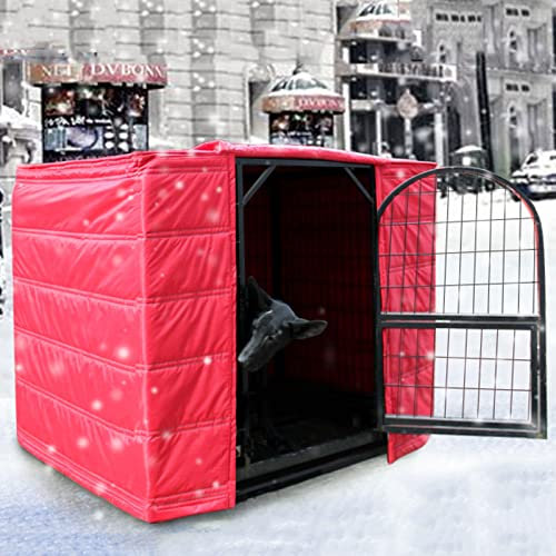 Aocet Abdeckung für Hundekäfig Gitterbox Drahtkäfig Hundebox Outdoor Winterschutz Wärmeschutz für Hund, Katze, Kaninchen, Wasserdichtes Gewebe, Kundengerecht (Farbe : Rot, Größe : 125x95x110cm)