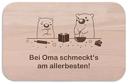 GRAVURZEILE Breakfast Board with Engraving Bei Oma schmeckt's best design [German Language] Gift for Grandmother