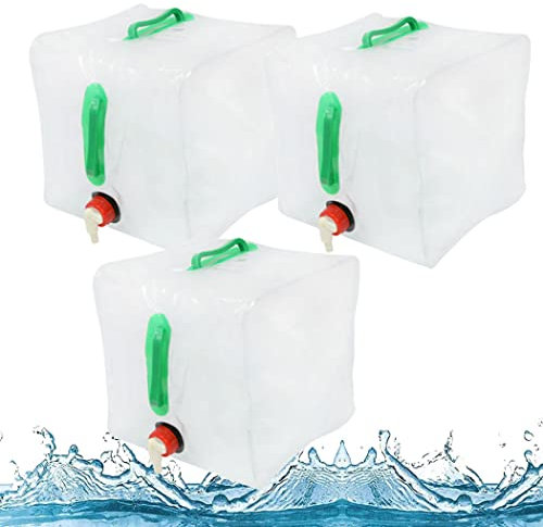 0℃ Outdoor Bidón de Agua con Grifo, Bidón de Agua Plegable para Camping, 3 Piezas de 20L Bolsa de Agua Potable Portátil Depósito de Agua Contenedores con Asa y Tapa de Rosca para Senderismo