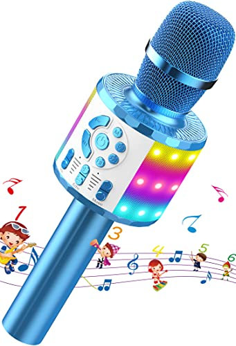 Microphone Enfant, Micro Karaoké sans Fil Bluetooth pour Cadeau Anniversaire Fille 4 5 6 7 8 9 Ans Garcon Chanter Jouet Karaoke Enfant 3-12 Ans Noël Cadeau