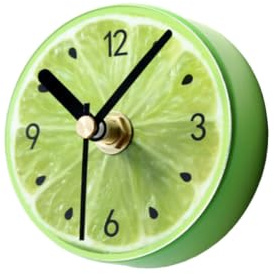HOMSFOU Magnetische Kühlschrankuhr Runde Wanduhr Grüne Zitrone Mit 3 Starken Magneten Für Küche Und Büro Kompakte 3.35 Zoll Obst Design Nachricht Aufkleber