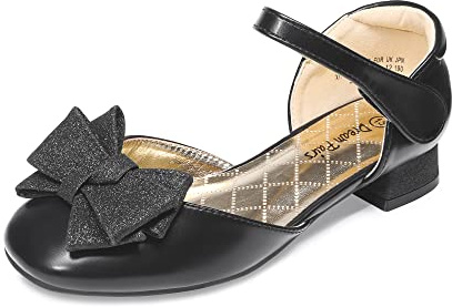 DREAM PAIRS Kids Ballerines Filles à Talon Bloc Confortables Chaussures de Princesse Surmontées d’Un Nœud Scintillant,Size 31,Noir,SDFL2314K