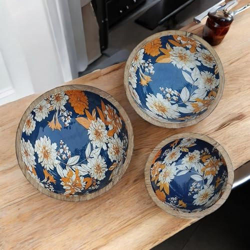 MONDAY MORNING - Wooden Mango Wood Bowls for Kitchen Utensils, Dough Mixing, Serving Soup Spoons - Perfect Wedding Gifts and Diwali Gifts (Orange) - Set of 3