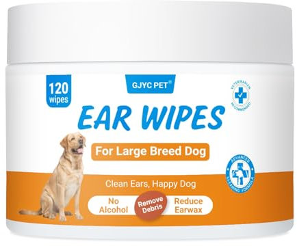 GJYC PET Grandes lingette Oreille Chien, 120 lingettes pour Oreilles de Chien et de Chat, Nettoyage Oreille Chien pour Oreilles de Chien, Gardez Les Oreilles du Chien Propres et saines