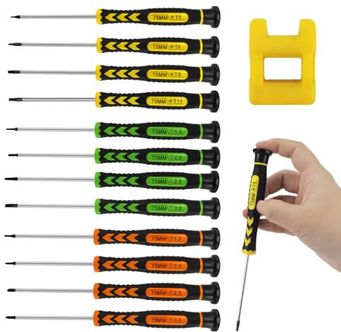 Ortviai Set di 13 cacciaviti magnetici Phillips Torx, piccoli con magnetizzatore per orologi, occhiali, smartphone e tablet