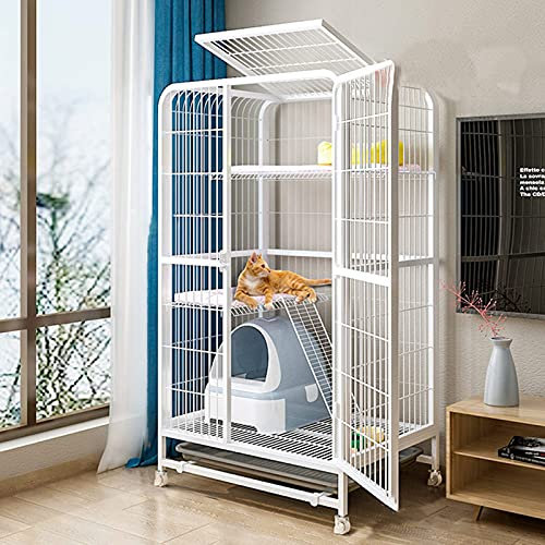 KAZUP Katzenkäfig – Katzenkäfig im Freien, Katzenkäfig, Laufstall, Katzenkäfig aus Metall, Kleintierstall mit Katzenkratzbäumen, kostenlose Hängematte, übergroße Katzenvilla auf Rädern