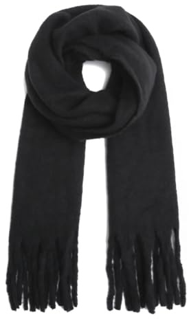 FASHION YOU WANT Damen Web Strickschal UNI FARBEN und langen dicken Fransen, warmer Winter, Stola