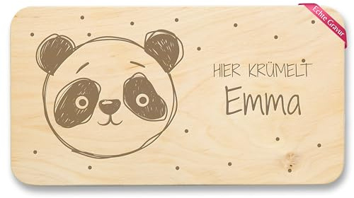 Frühstücksbrettchen Holz Natur - Frühstücksbrett Panda Hier Krümelt Name I Pandabär I Tier Motiv I Pandas I Pandabären Kinder Geschenk mit Name - 22x12 - Holz - geschenke personalisierte