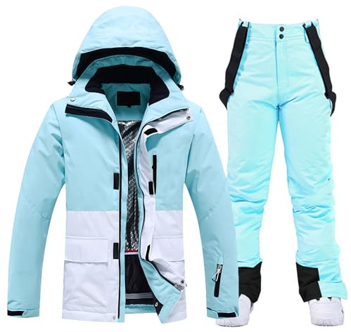 HOTIAN Conjunto de chaqueta y pantalones de esquí para mujer, juego de 2 piezas, traje de esquí para mujer, resistente al agua, cortavientos, invierno, cálido, esquí, nieve, juego de snowboard, S