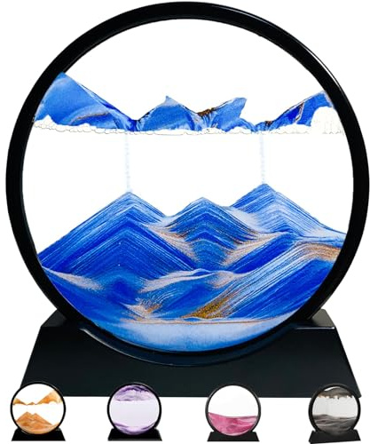 Deautie 3D Sanduhr Tiefsee-Sandlandschaft, Moving Sand Art, 3D Sanduhr, Sandbilder Zum Drehen, Sandbild Geschenke Sanduhr Deko Aesthetic für Büro Wohnzimmer Schreibtisch Erwachsene Kinder (Blau 7”)